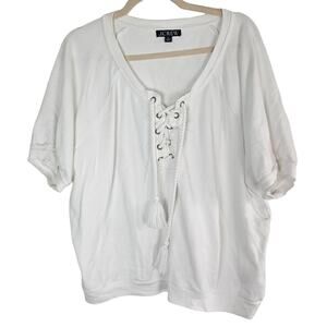 J Crew Top Women XL White Short Sleeve Shirt Lace Up Top Women University Terry